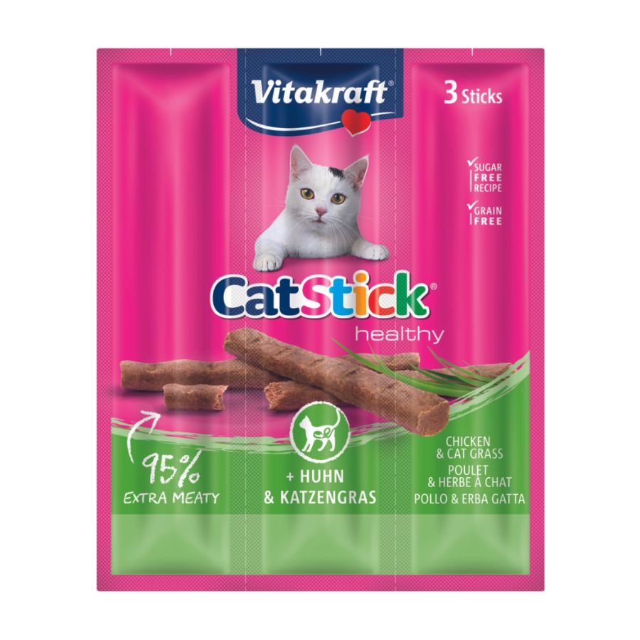 Vitakraft snack cat stick pollo y cat grass unidad 18 GR